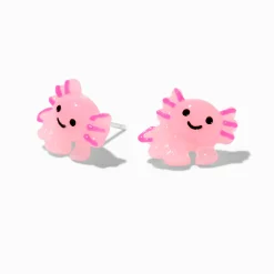 Clous d'oreilles tige couleur argentée axolotl roses