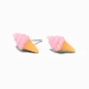 Clous d'oreilles tige de fixation couleur argentée cornet de glace rose