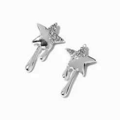 Clous d'oreilles étoile coulante strass couleur argentée
