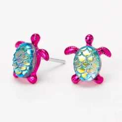 Clous d'oreilles tortue sirène en argent - Violet
