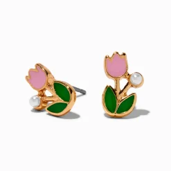 Clous d'oreilles tulipe et perle d'imitation