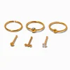 Clous et anneaux pour piercing de nez 0,8 mm avec zircon cubique en titane couleur dorée - Lot de 6