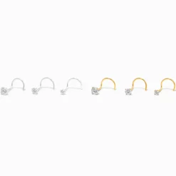 Clous pour piercing de nez en zircon cubique d'imitation de différentes tailles 0,6 mm couleur argentée - Lot de 6