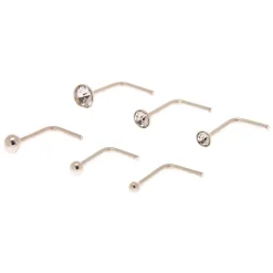 Clous pour piercing de nez avec boules et strass 0,6 mm de différentes tailles couleur argentée - Lot de 6