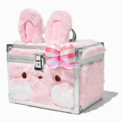 Coffre à cadenas lapin en fausse fourrure rose