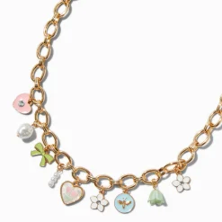 Collier à breloques printemps couleur dorée