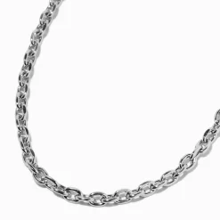 Collier à chaîne à maillons circulaires couleur argentée au fini rhodié