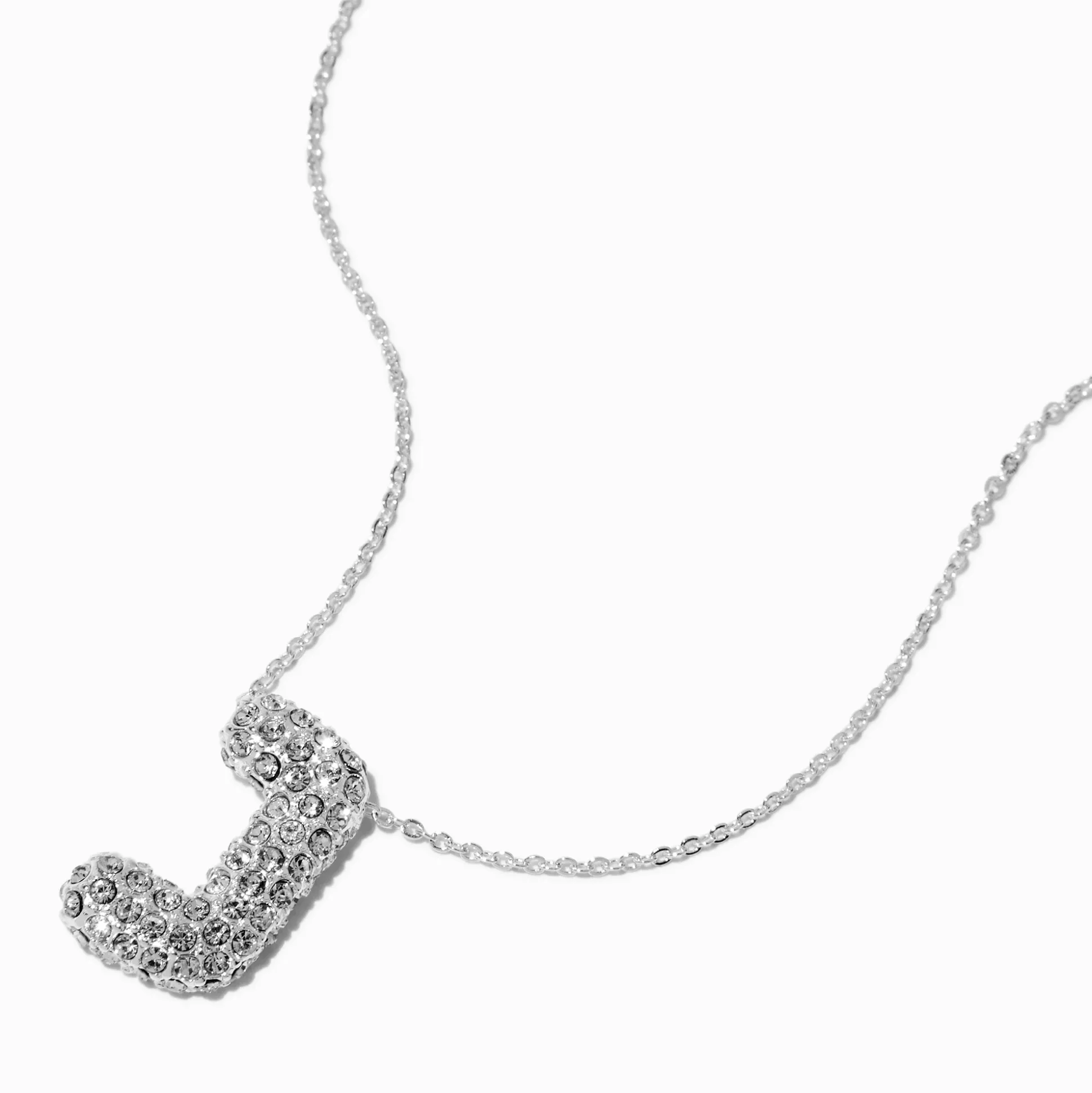 Collier à pendentif à bulles et initiale pavé couleur argentée - J