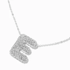 Collier à pendentif à bulles et initiale pavé couleur argentée - E