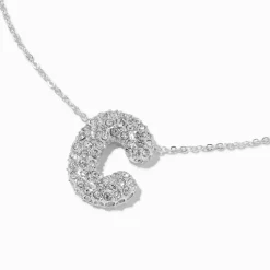 Collier à pendentif à bulles et initiale pavé couleur argentée - C