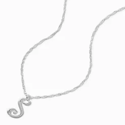 Collier à pendentif à initiale de grande taille couleur argentée - S