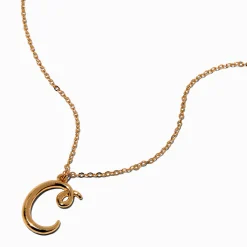 Collier à pendentif à initiale écriture cursive couleur dorée - C