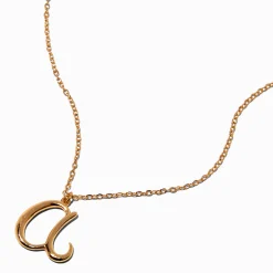 Collier à pendentif à initiale écriture cursive couleur dorée - A