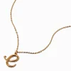 Collier à pendentif à initiale écriture cursive couleur dorée - E