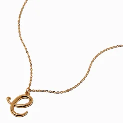 Collier à pendentif à initiale écriture cursive couleur dorée - E
