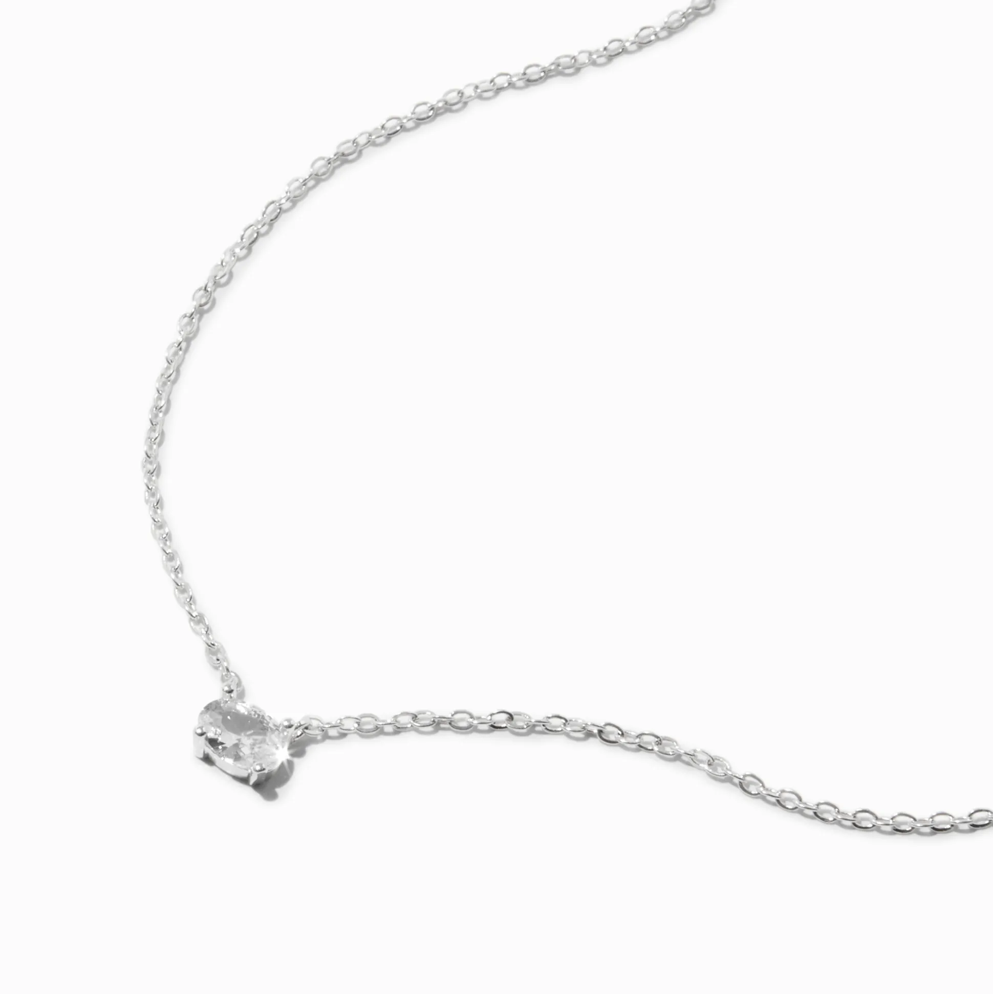 Collier à pendentif avec strass en zircon cubique d'imitation ovale couleur argentée