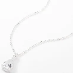 Collier à pendentif avec strass solitaire en forme de goutte en zircon cubique d'imitation couleur argentée