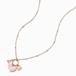 Collier à pendentif breloque grappe cœurs rose