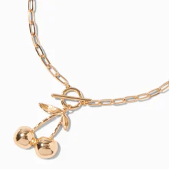 Collier à pendentif chaîne trombone fermoir en T cerise