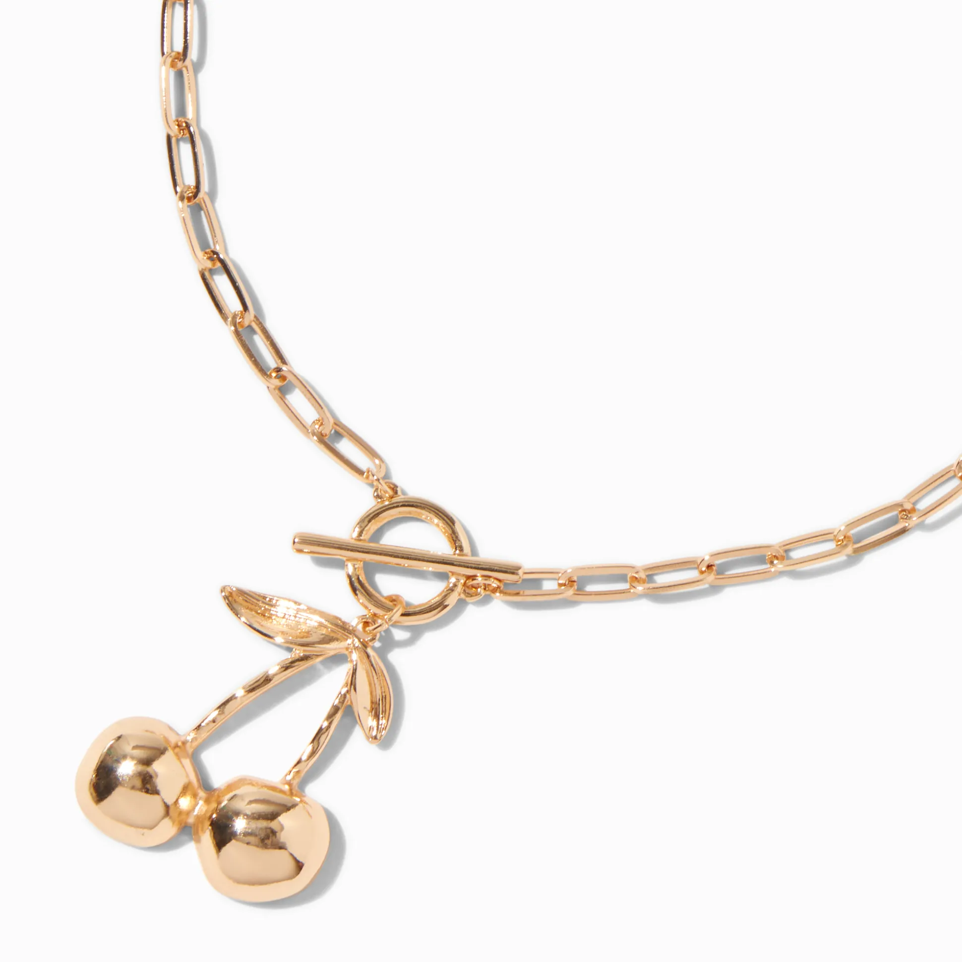 Collier à pendentif chaîne trombone fermoir en T cerise