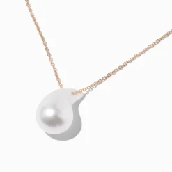 Collier à pendentif couleur dorée perle d'imitation bulle