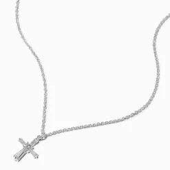 Collier à pendentif croix en zircon cubique couleur argentée