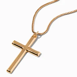 Collier à pendentif croix couleur dorée