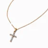 Collier à pendentif croix pavé acier inoxydable couleur dorée
