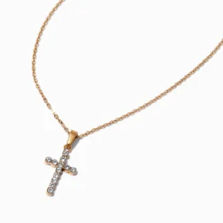 Collier à pendentif croix pavé acier inoxydable couleur dorée