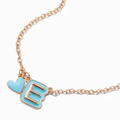 Collier à pendentif cœur à initiale bulle bleu - E