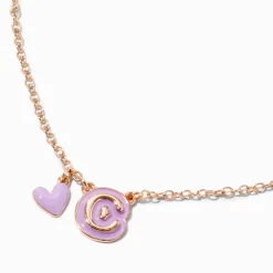 Collier à pendentif cœur à initiale bulle violet - C