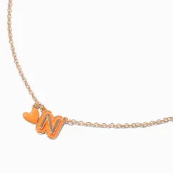 Collier à pendentif cœur à initiale bulle orange - N