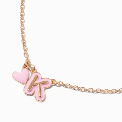 Collier à pendentif cœur à initiale bulle rose - K