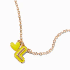 Collier à pendentif cœur à initiale bulle jaune - L