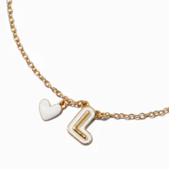 Collier à pendentif cœur à initiale bulle blanche - L