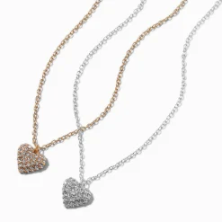 Collier à pendentif cœur bouffant pavé en métaux mixtes