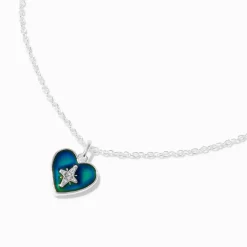 Collier à pendentif cœur d’humeur couleur argentée