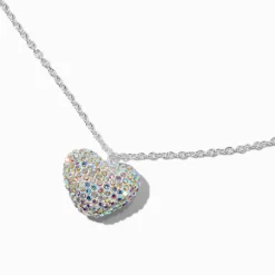 Collier à pendentif cœur en strass pavé couleur argentée
