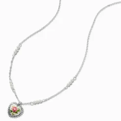 Collier à pendentif cœur peint de style ancien couleur argentée