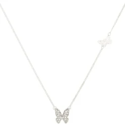 Collier à pendentif double papillon couleur argenté