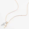 Collier à pendentif double croix en métaux mixtes