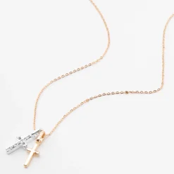 Collier à pendentif double croix en métaux mixtes