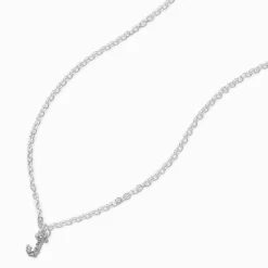 Collier à pendentif initiale lettre majuscule strass couleur argentée - J