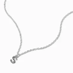 Collier à pendentif initiale en majuscule en strass couleur argentée - S