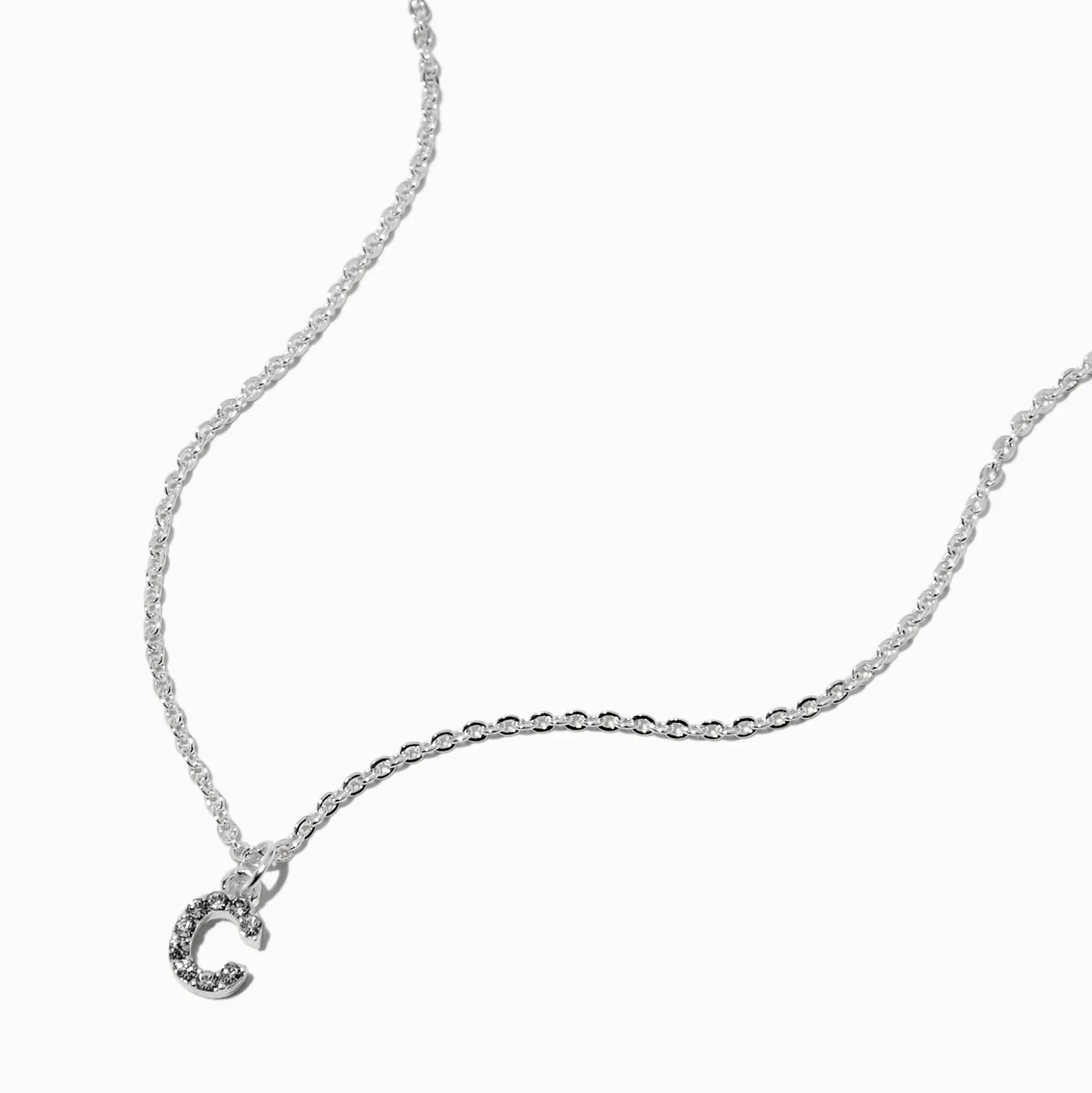 Collier à pendentif initiale en majuscule en strass couleur argentée - C