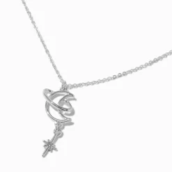 Collier à pendentif lune saturne couleur argentée