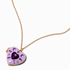 Collier à pendentif médaillon cœur mosaïque violet qui change de couleur en réaction aux UV