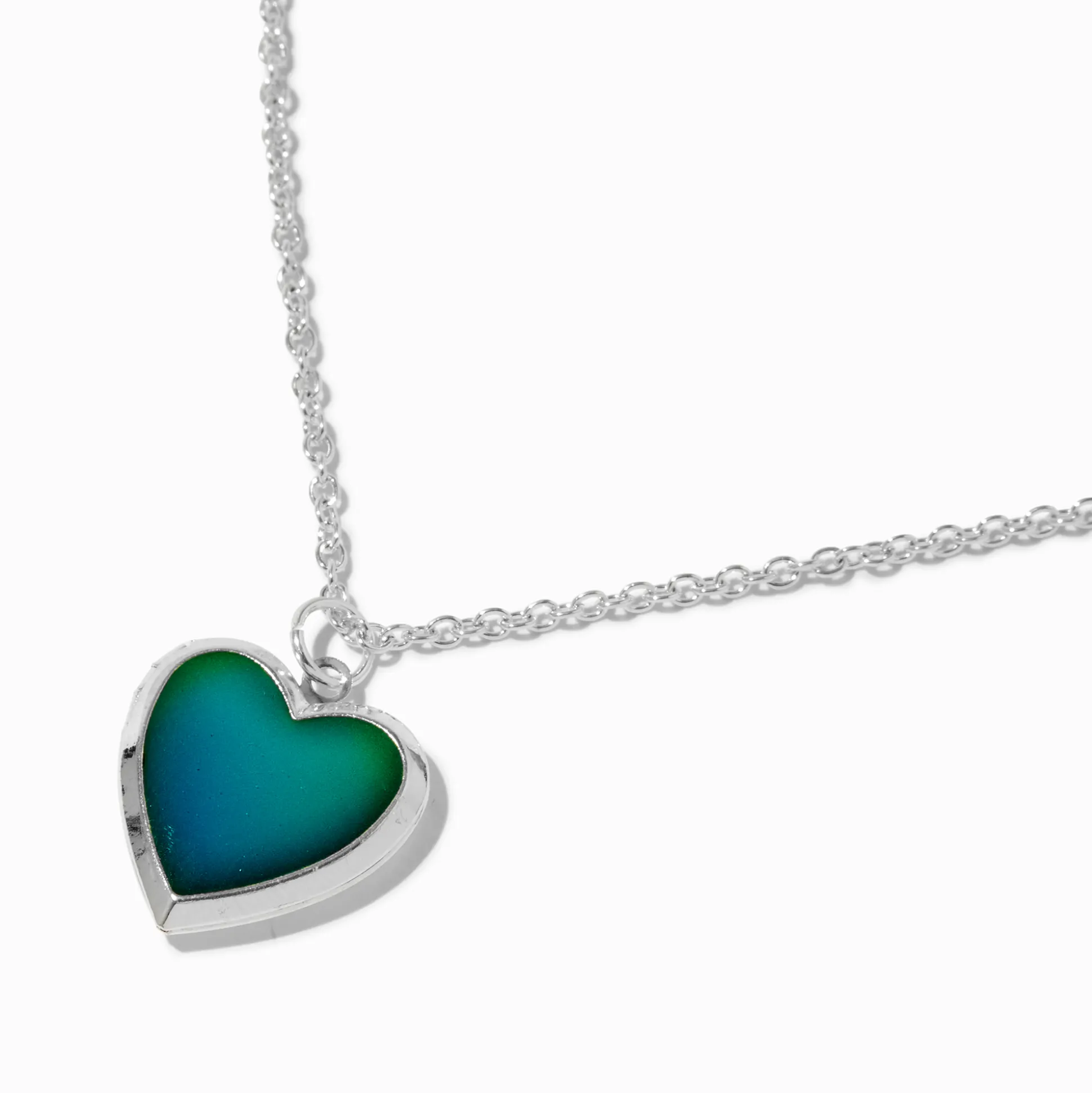 Collier à pendentif médaillon cœur d’humeur couleur argentée