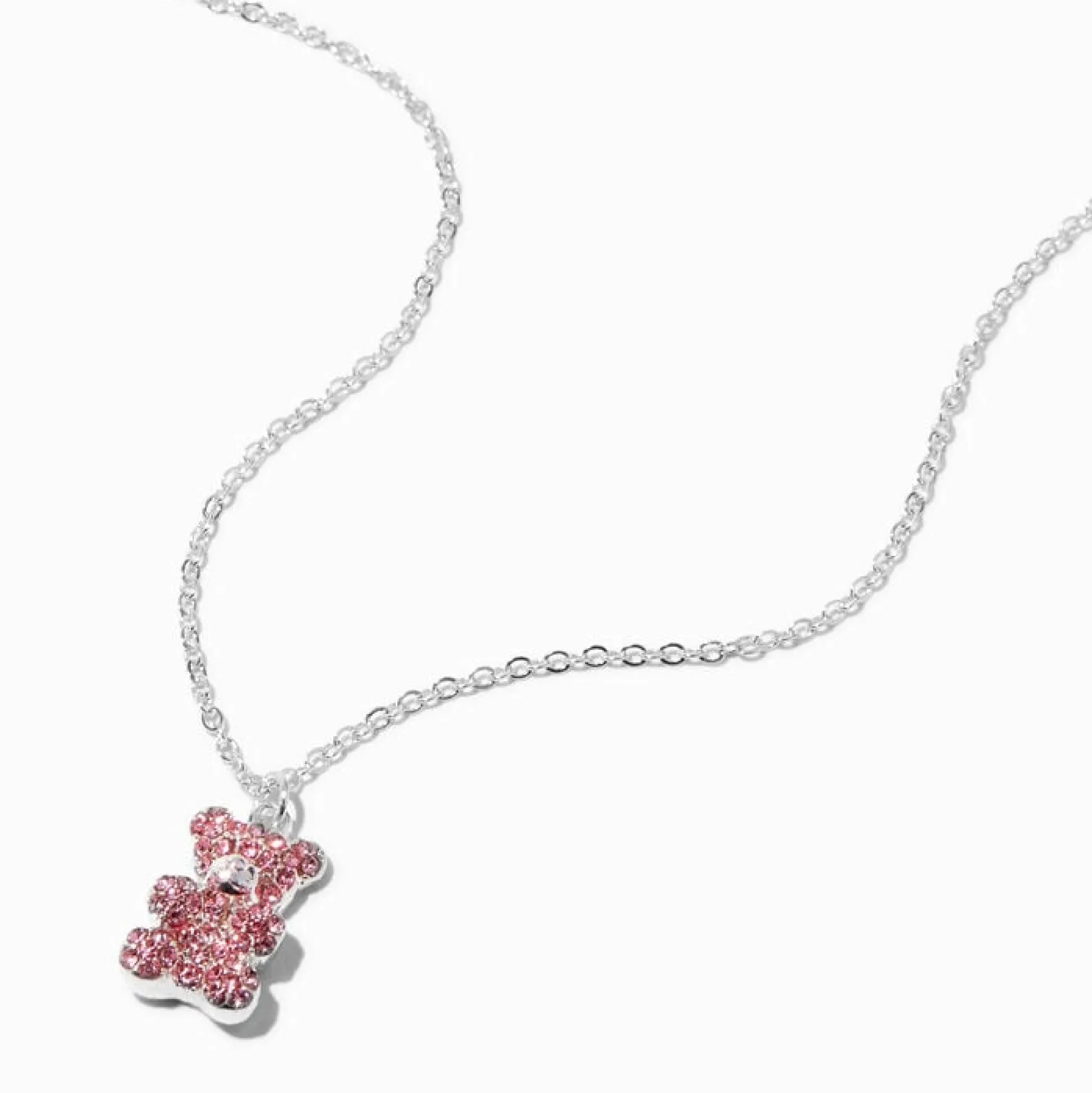 Collier à pendentif nounours strass roses