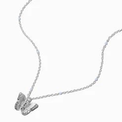 Collier à pendentif papillon couleur argentée